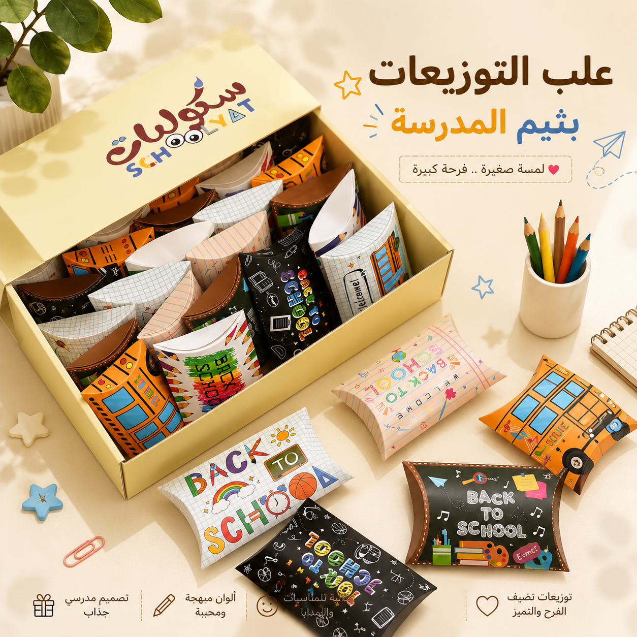 توزيعات العلب بثيم المدرسة 🏫✏️