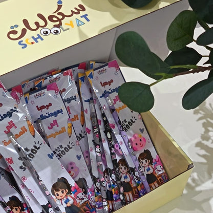 قلم رصاص وممحاة بثيم مدرسي للبنات ✏️🌸
