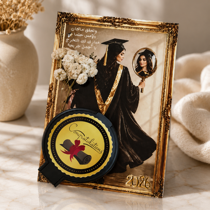 مرآة أنيقة مع بطاقة تخرج فاخرة للبنات 🎓 Elegant Mini Mirror with Luxury Graduation Card for Girls